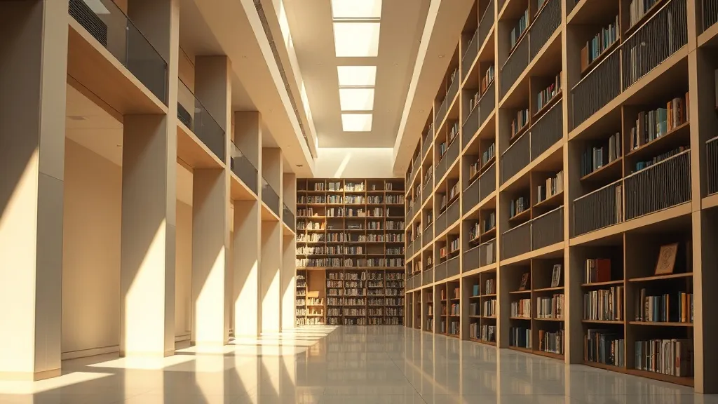Minimalist architectural composition of a modern library, sh
